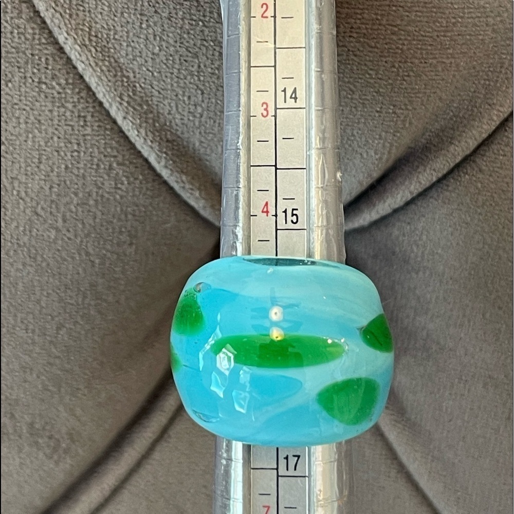 Hand Blown Murano Blue And Green Art Glass Dome Ring